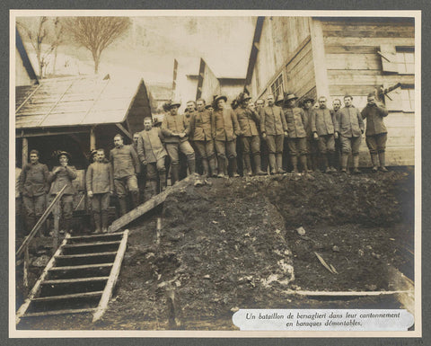 Battalion of Italian Bersaglieri for their demountable barracks in the Dolomites, Henri de Rothschild (attributed to), 1916 Canvas Print