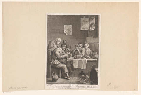 Inn interior with reading man at the table with other figures, Jacques-Philippe Le Bas, 1735 Canvas Print