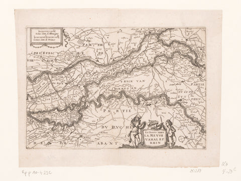 Map of part of the course of the Rhine, Meuse and Waal, anonymous, c. 1660 - 1696 Canvas Print