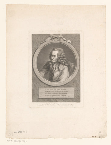 Portrait of Voltaire, Augustin de Saint-Aubin, 1775 Canvas Print