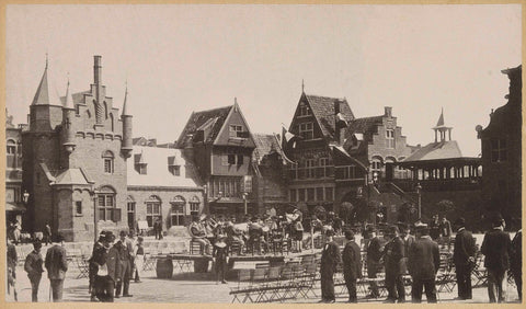 Replicas of old-Dutch facades with a music-making company in front of them during the World Exhibition for the Hotel and Travel Industry on the Museumplein in 1895, Guy de Coral & Co., 1895 Canvas Print