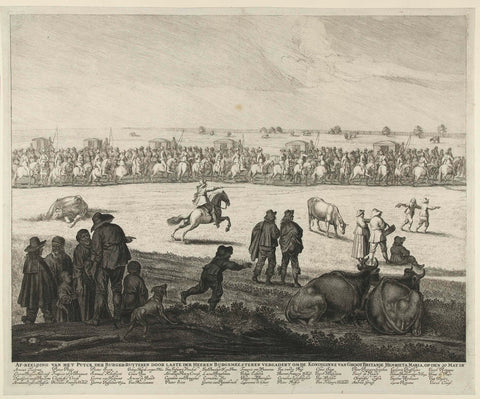 Procession of the militiamen along the Haarlemmertrekvaart at the entry of Queen Henrietta Maria into Amsterdam, 1642 (left page), Pieter Nolpe, 1642 Canvas Print