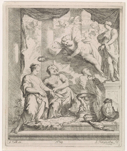 Man and woman before an altar crowned by love, Augustinus Terwesten (I), 1659 - 1711 Canvas Print