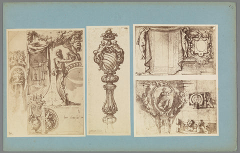 Four photo reproductions of ornament drawings, anonymous, c. 1875 - c. 1900 Canvas Print