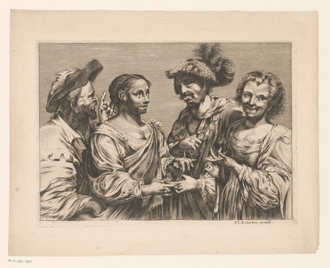 Two men and a woman with a fortune teller, anonymous, François Langlois, 1599 - 1647 Canvas Print