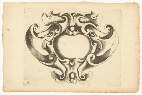 Cartouche with a mask at the bottom and top, Jacob Lutma, c. 1654 - c. 1678 Canvas Print