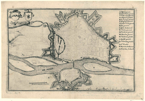 Map of Maastricht, conquered by the French in 1673, Gaspar Bouttats, 1672 - 1673 Canvas Print