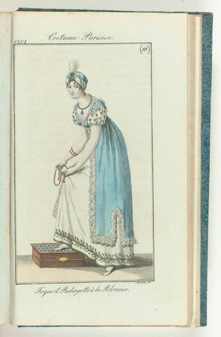 Journal des Dames et des Modes, editie Frankfurt 18 April 1808, Costume Parisien (16): Toque et Redingotte à la Polonaise, J. Neubauer, 1808 Canvas Print