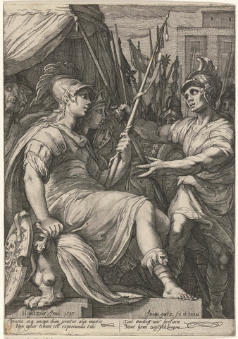 Minerva omgeven door krijgers, Jacob Goltzius (II), 1597 Canvas Print