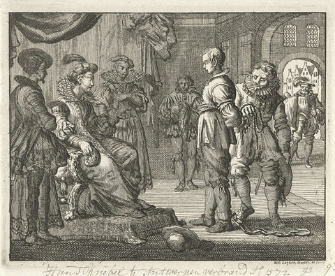 Hans Knevel in Antwerp interrogated, 1572, Jan Luyken, 1685 Canvas Print