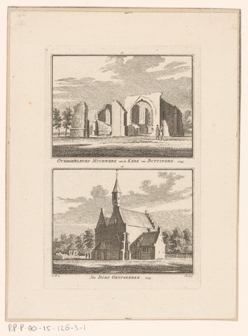 View of the ruins of the church in Buttinge and view of the church in Grijpskerke, 1743, Hendrik Spilman, 1754 - 1792 Canvas Print