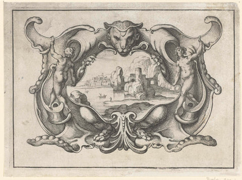 Cartouche with two naked children, Daniel Rabel, 1634 Canvas Print