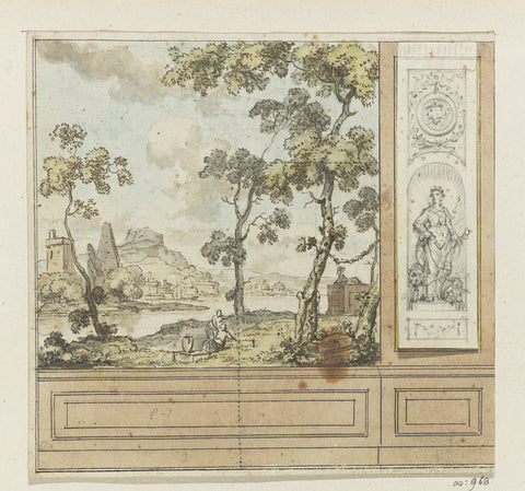 Design drawing for a room wall, with pasted variant, Jurriaan Andriessen, 1760 - 1819 Canvas Print