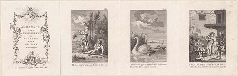 Title page for: Almanach, voor jonge heeren en juffers, 1789 / Mannen bij een beek / Zwaan / Afscheid in de haven, Reinier Vinkeles (I), 1789 Canvas Print