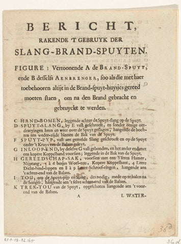 Instructions for the use of hose fire sprayers, ca. 1695, anonymous, 1690 - 1699 Canvas Print