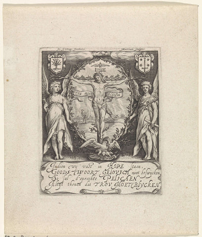 Blazon or New Year's card of the Haarlem chamber of rhetoric De Pellicaen, Jacob Matham, 1597 - 1617 Canvas Print