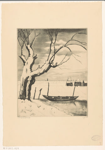 Willow in a winter landscape, Lodewijk Schelfhout, 1931 Canvas Print