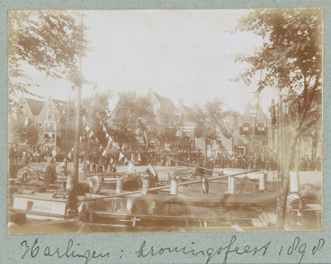 Harbour view with decorated quay, Frits Freerks Fontein Fz. (attributed to), 1898 Canvas Print