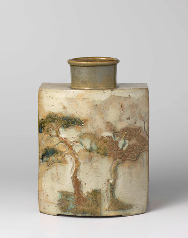 Rounded, rectagonal vase with flowering plants in relief, anonymous, c. 1700 - c. 1799 Canvas Print