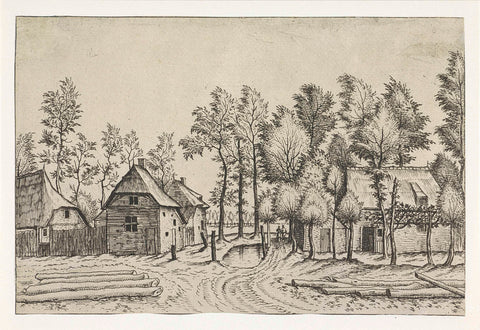 Village street with tree trunks, Johannes or Lucas van Doetechum, 1559 - 1561 Canvas Print