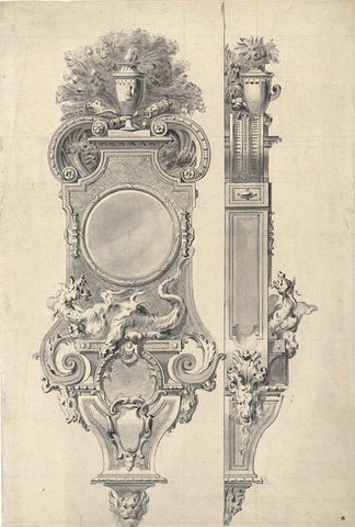 Design for a clock-case, Gilles Marie Oppenort, c. 1720 - c. 1730 Canvas Print