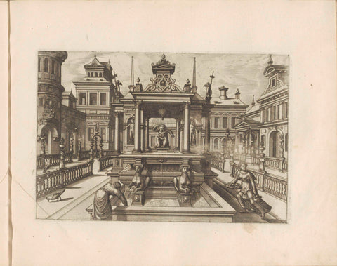 Town square with in the middle a fountain in the shape of a temple, Joannes van Doetechum (I), 1568 Canvas Print