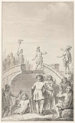 Peace negotiations between Claudius Civilis and Petilius Cerealis on the demolished bridge, 70 AD, Jacobus Buys, 1779 - 1784 Canvas Print