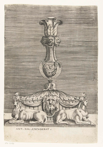 Candlestick with two sphinxes at the bottom, anonymous, 1552 Canvas Print