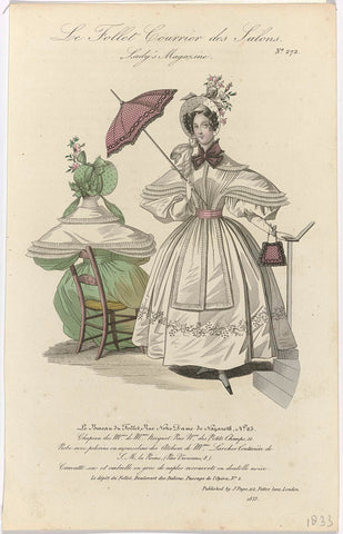 Le Follet Courrier des Salons, Lady's Magazine, 1833, No. 272: Robe avec pelerine (...), anonymous, 1833 Canvas Print