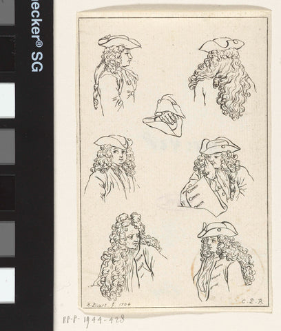 Postures of men's heads and ways to wear a hat, Bernard Picart, 1704 Canvas Print