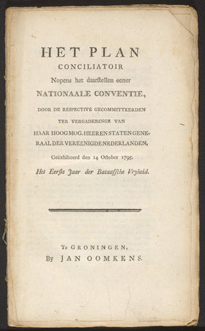 The plan conciliatoir nopens it there a National Convention, Jan Oomkens, 1795 Canvas Print