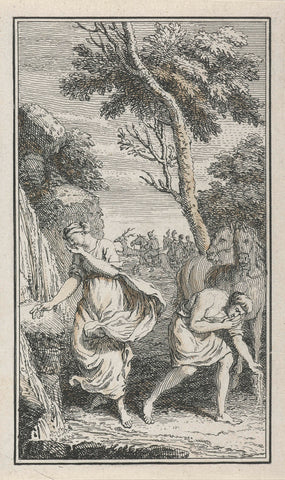 Two figures at a stream, Jacob Folkema, 1703 - 1767 Canvas Print