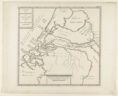 Historical map of the Netherlands with the areas of the Batavians and Frisians, anonymous, 1732 - 1734 Canvas Print