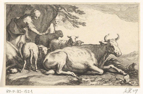 Pastoral scene with cow, Frederick Bloemaert, after 1635 - 1670 Canvas Print