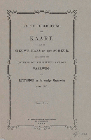 Verklaring bij de kaart van de Nieuwe Maas en een ontwerp voor verbetering van de vaarweg, 1863, Matthijs Willem Gerardus Michielsen, 1863 Canvas Print