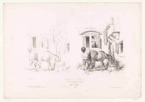 Groom with eating horse by a window, Fortuné Férogio, 1845 - 1846 Canvas Print