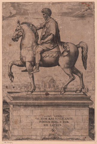 Equestrian statue of Marcus Aurelius, Marco Dente, 1498 - 1532 Canvas Print