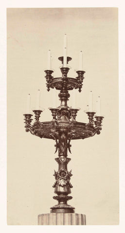 Bronze candlestick with three floors resting on a foot with ornaments, Louis-Emile Durandelle, c. 1878 - c. 1881 Canvas Print