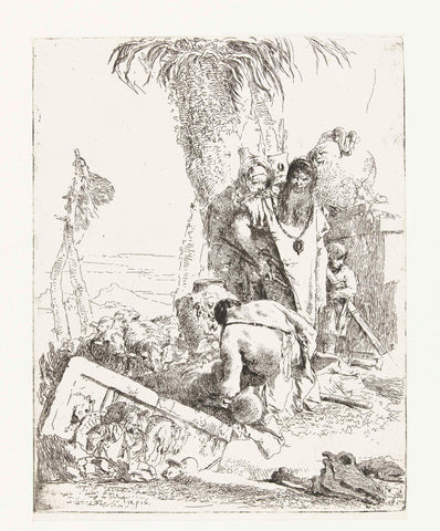 Two wizards and shepherd with sheep, Giovanni Battista Tiepolo, in or before c. 1750 Canvas Print