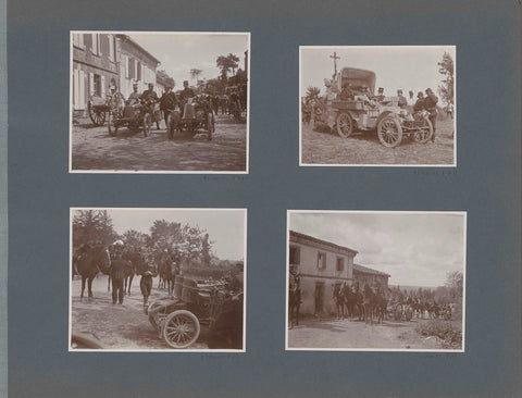 Civilians at soldiers in cars in a French village, anonymous, 1902 Canvas Print