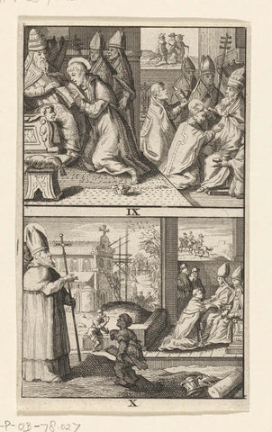 Scènes uit het leven van de heilige Bonifatius, platen IX en X, ca. 672-754, unknown, 1640 - 1659 Canvas Print