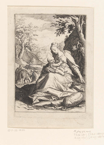 Rest on the Flight into Egypt, Hendrick Goltzius (workshop of), 1587 - 1591 Canvas Print