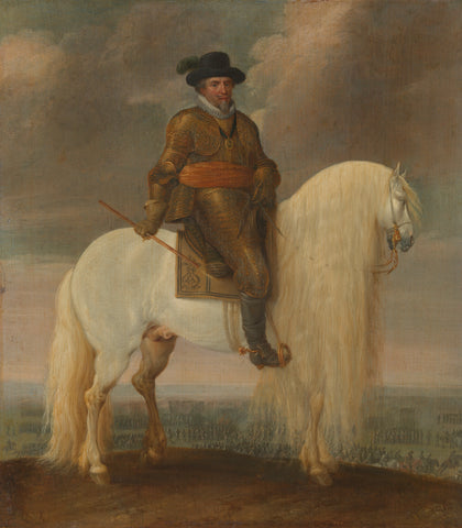 Prince Maurits astride the white Warhorse presented to him after his Victory at Nieuwpoort, Pauwels van Hillegaert, c. 1633 - c. 1635 Canvas Print