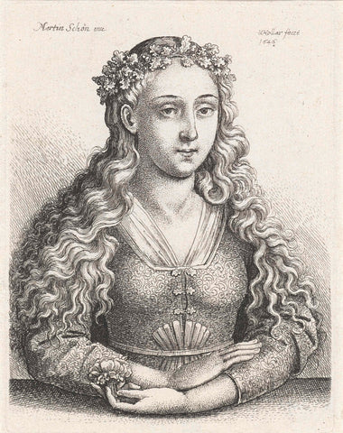 Portret van vrouw met bloem en een lauwerkrans van eikenbladeren, Wenceslaus Hollar, 1646 Canvas Print