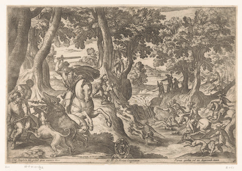 Hunting a bear and deer, Antonio Tempesta, 1565 - 1630 Canvas Print