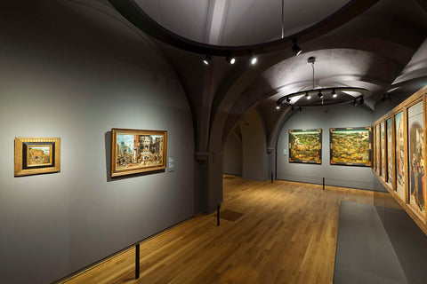 Room HG-0.4 basement west Middle Ages 1100-1600 with left The Tower of Babel, next to it Ecce Homo, on the far right Polyptych with the seven works of mercy and next to it The St. Elizabeth's Flood, 2013 Canvas Print