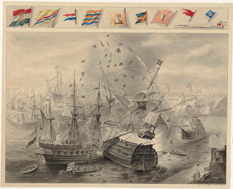 Battle of Gibraltar, 25 April 1607, Pieter van Looy, 1880 Canvas Print