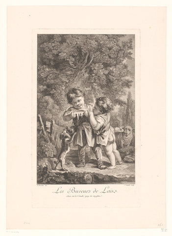 Children drinking from sheep's milk, Jean Daullé, in or after 1763 Canvas Print