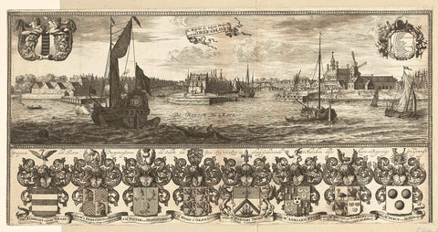 View of Delfshaven and weapons of the mayors of Delft during the years 1675-1677, Coenraet Decker, 1678 Canvas Print