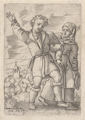 Drunk man led by a woman, Cornelis Massijs, 1538 - 1557 Canvas Print